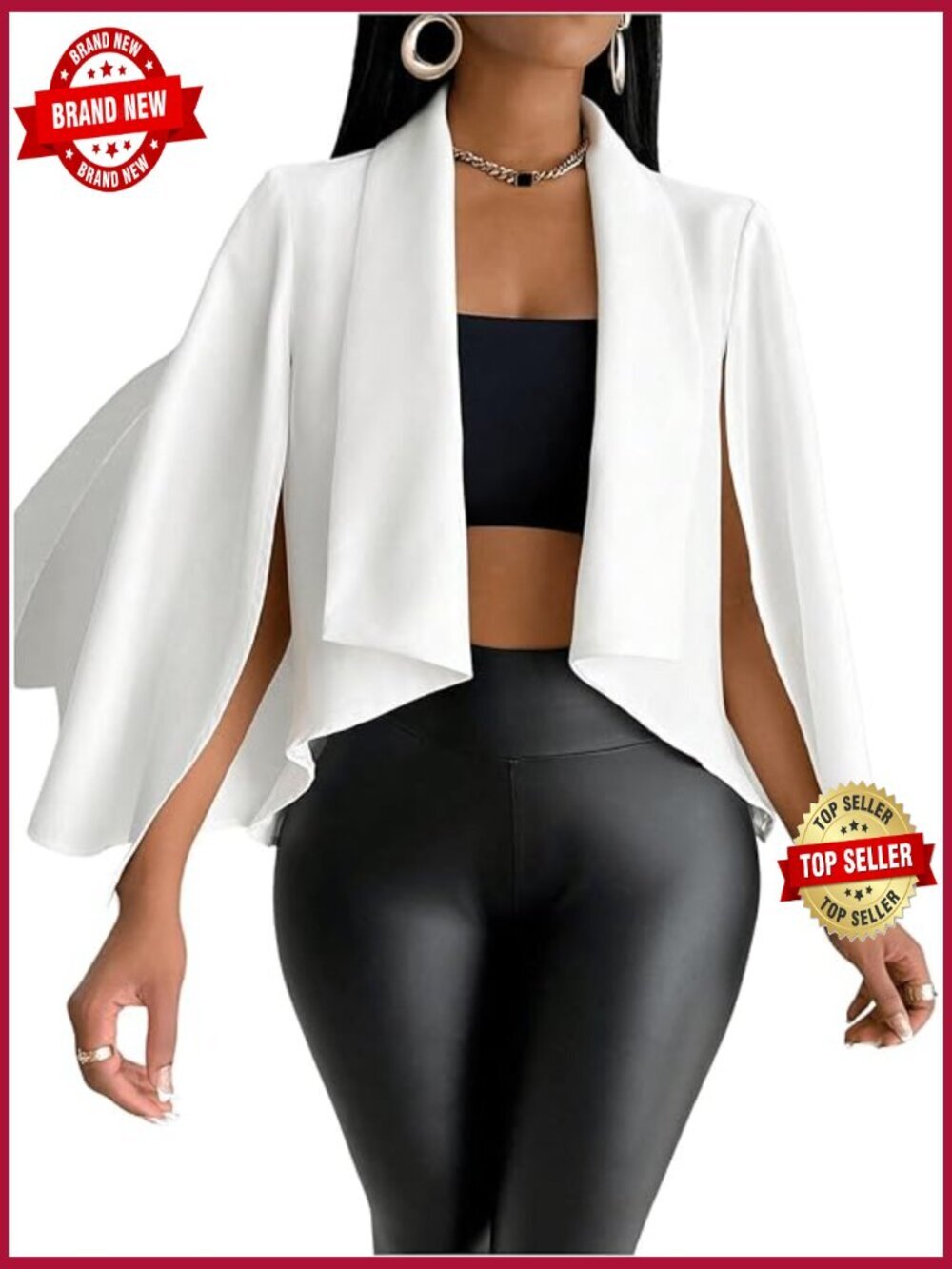 Cape Long Sleeve Cropped Blazer Jacket Open Front Solid Cardigan